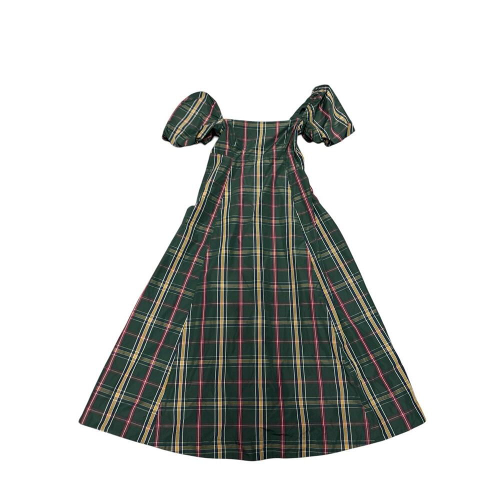 Hill House Matilda Dress Green Tartan Plaid Puff Sleeve Midi Size M - Picture 5 of 11